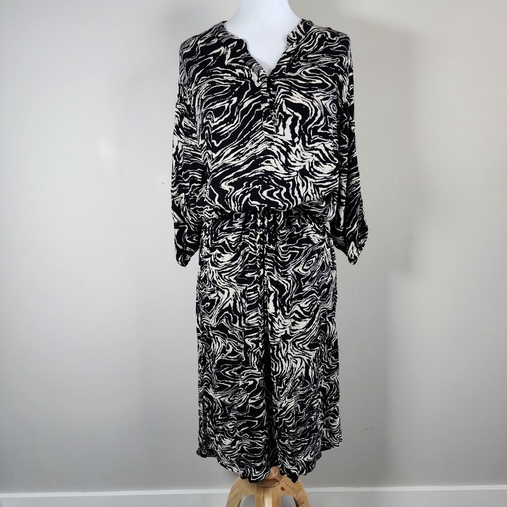 Soaked In Luxury Dress Womens XXL Black Zebra Print Midi Vacation Cruise Summer
